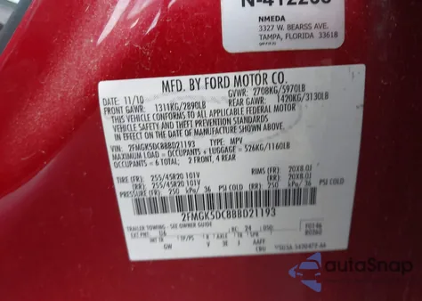 2011 Ford Flex Titanium from USA, damaged, VIN 2FMGK5DC8BBD21193